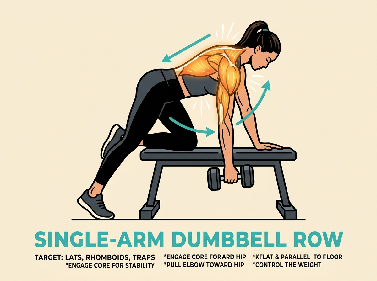 Women's form guide for Bent-Over Dumbbell Row